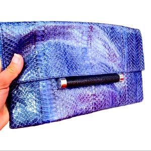 Pantera Cobra Snake & Lizard Leather Blue Clutch